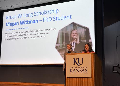 Megan Wittman receiving Bruce W. Long Scholarship