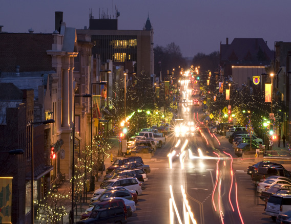 Downtown Lawrence, KS at night